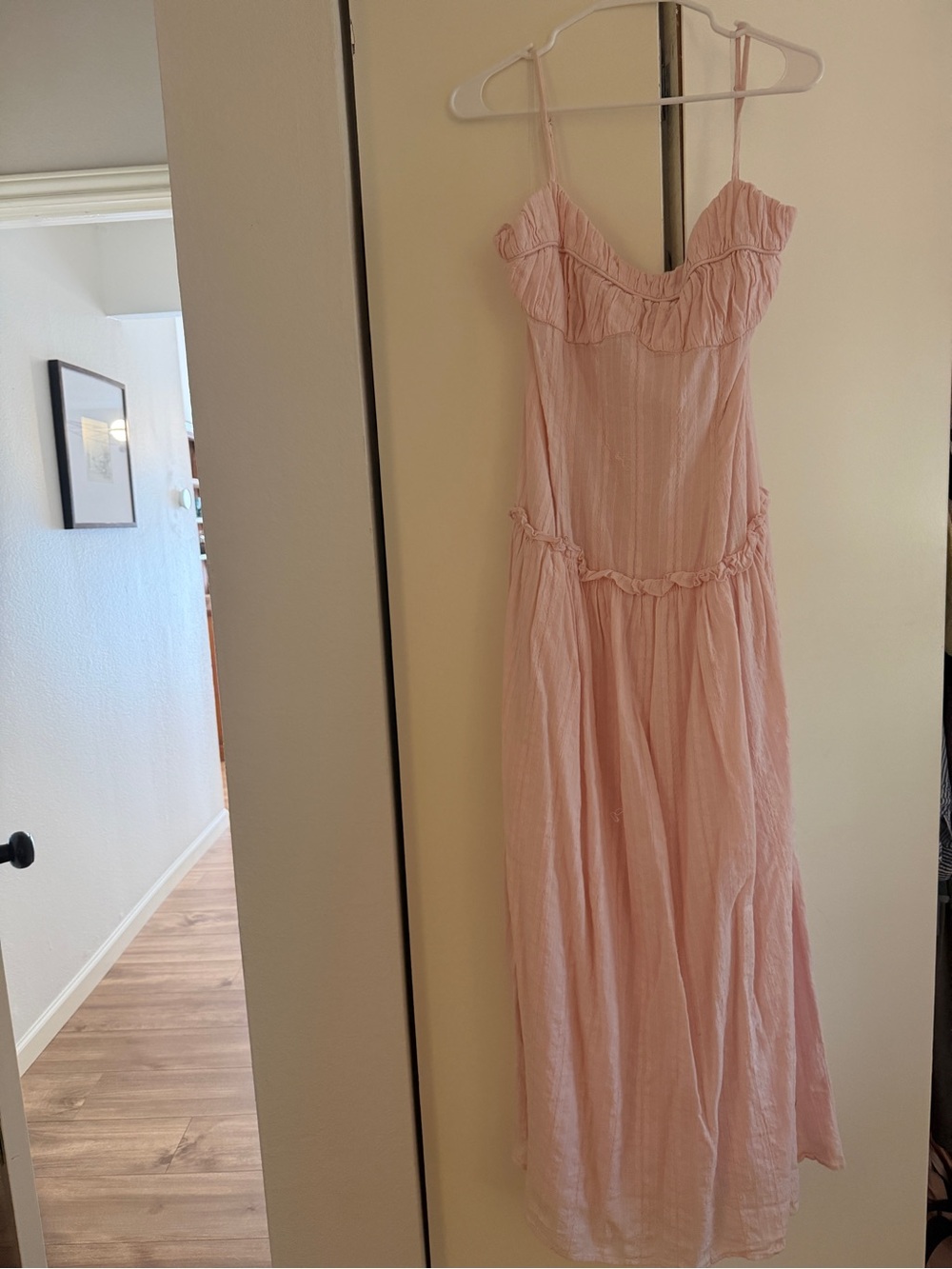 Peppermayo Blush Pink Ruffled Spaghetti-Strap Maxi Dress